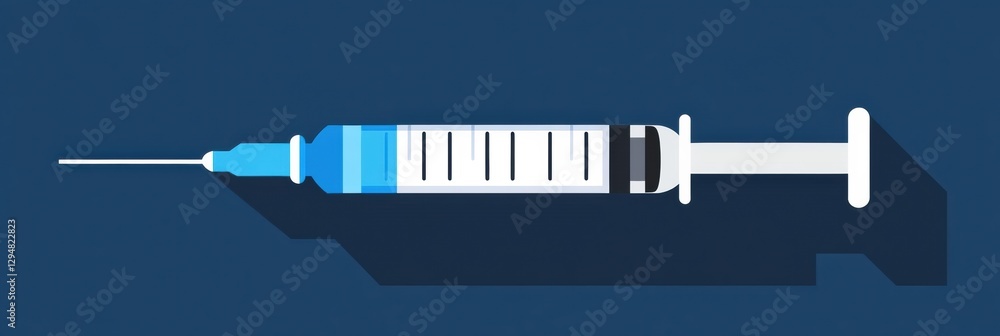 Poster Syringe on a solid blue background with shadows creating depth and a modern design aesthetic. Generative AI