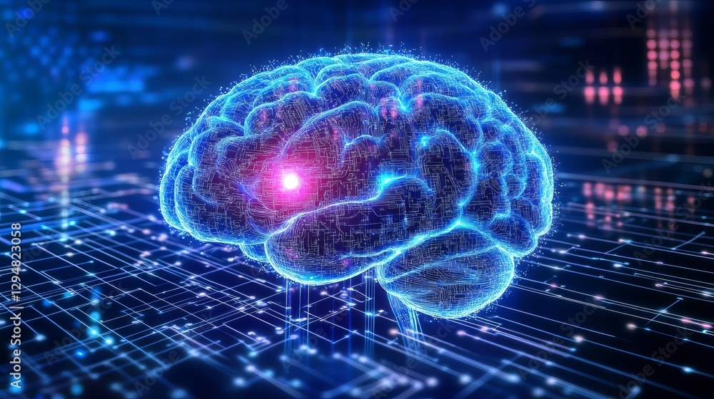 Poster digital brain neural network artificial intelligence technology futuristic abstract blue glowing cir