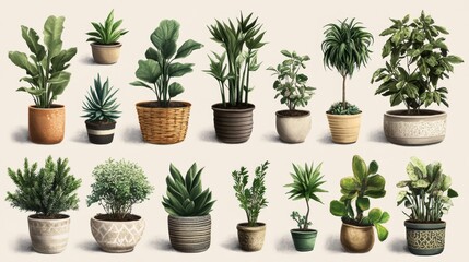 Fototapeta premium Collection of various indoor potted plants.