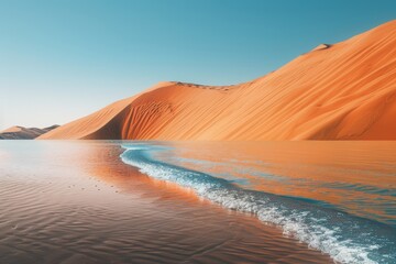 Ilustración de un paisaje de arena y agua, ilustración de dunas del desierto y un oasis