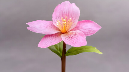 Pink flower, close-up on gray background