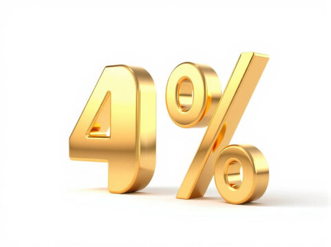Golden four percent glossy digital image. 4% income or 4% off on sale concept. 3d generative rendering. Discount on sale. For graphic banner design, web design, prints, marketing campaigns, ad