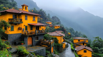 Mountain Village Homes in Fog