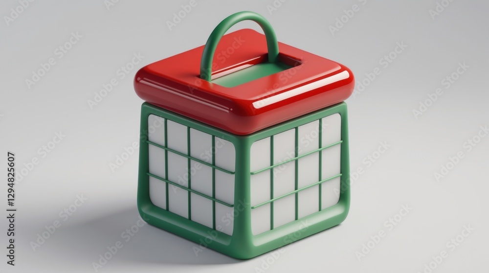 Poster red and green toy container with grid design