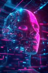 Fototapeta premium High tech background template design with theme of humanoid robot.