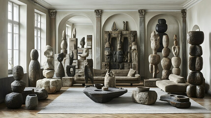 Sculptures in a grand European living room