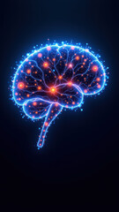 An artistic representation of a human brain with glowing lights on top, symbolizing artificial general intelligence.