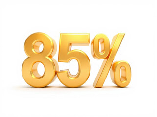 Golden eighty-five percent glossy digital image. 85% income or 85% off on sale concept. 3d generative rendering. Discount on sale. For graphic banner design, web design, prints, marketing campaigns, a