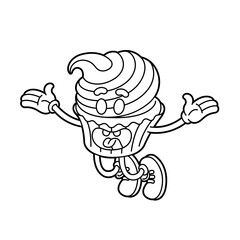 Joyful muffin jumping with excitement – cute illustration. Line dark. Modern flat style vector illustration clipart.