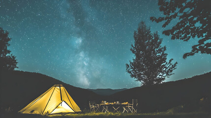 Starry Night Camping Under Milky Way