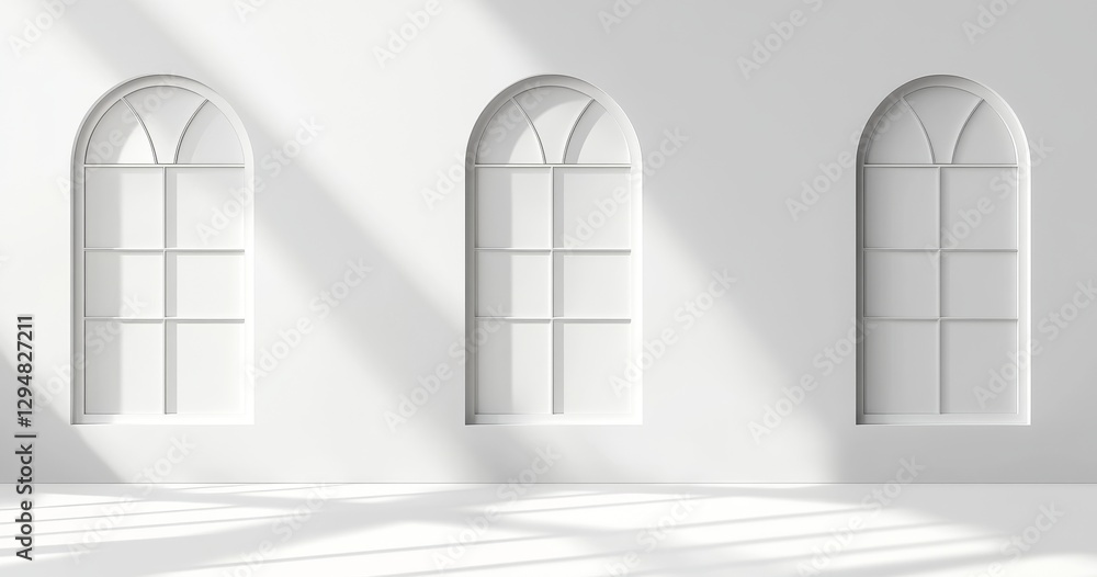 Aufkleber soft, white walls illuminated by window light and shadow form a minimalist abstract gray backdrop su