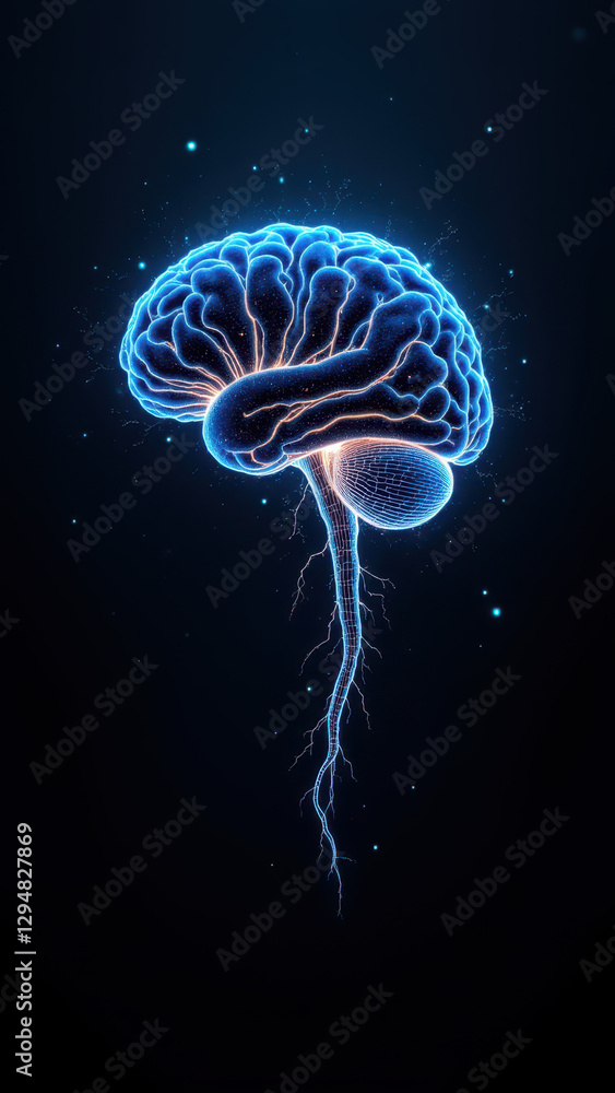Poster an artistic representation of artificial general intelligence with a human brain structure at its co