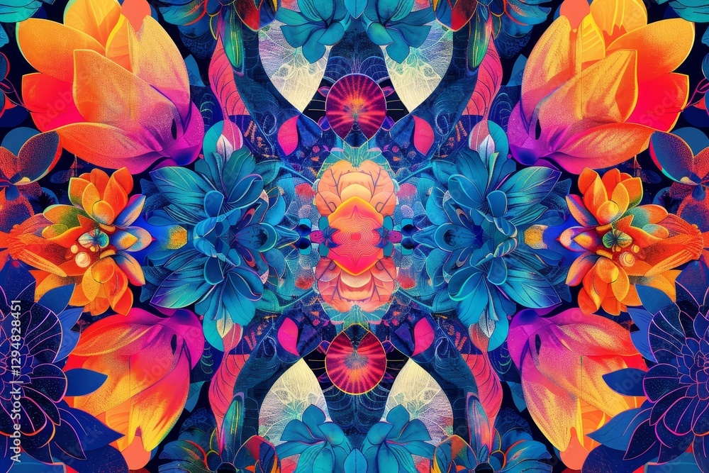 Aufkleber a colorful kaleidoscope pattern featuring vibrant flowers and symmetrical designs, a kaleidoscope of