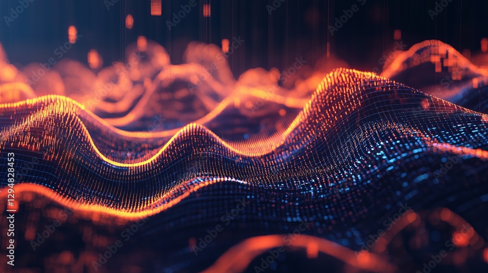 Poster abstract digital waveform background orange blue technology data visualization futuristic network de