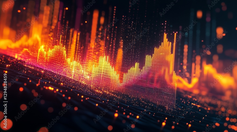 Poster abstract digital data visualization dynamic orange yellow red gradient lines futuristic technology b