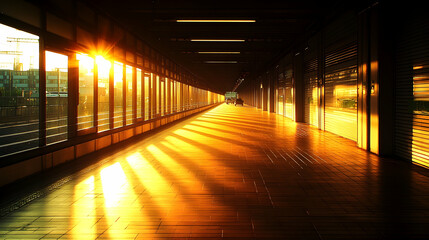 Sunrise pathway through urban walkway