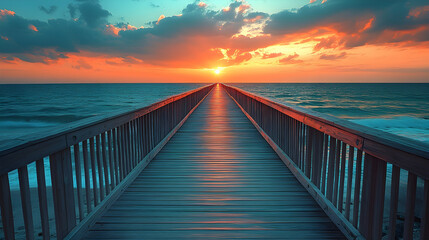 Obraz premium Sunrise Pier Path to Ocean Horizon