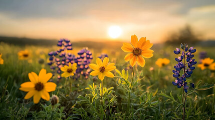 Obraz premium Sunset blooms in a wildflower meadow
