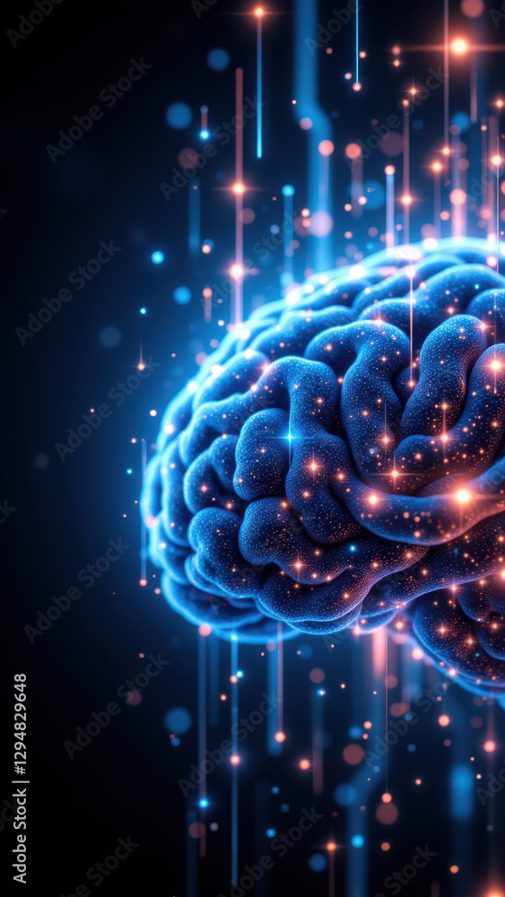 Poster a graphical representation of artificial general intelligence with a human brain symbolically integr