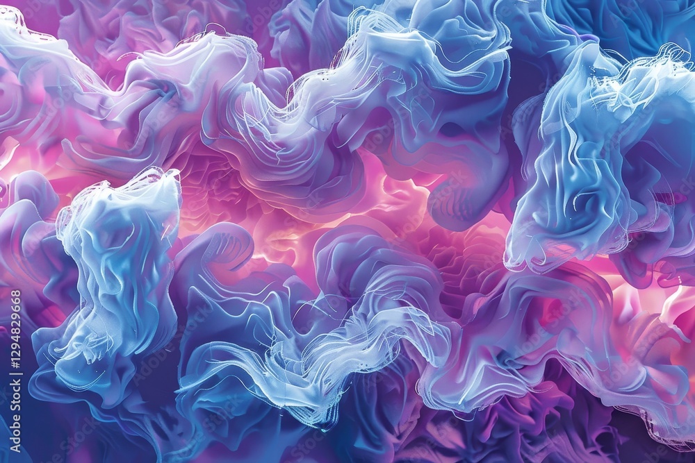 Poster cloud formations like swirling smoke in vibrant pink and blue hues, creating a captivating visual ex