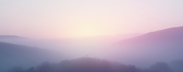 Fototapeta premium Soft pastel rainbow gradient ascends through a misty landscape, calming, nature, serene