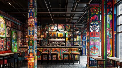 Fototapeta premium Vibrant Restaurant Interior Reflecting Cultural Diversity
