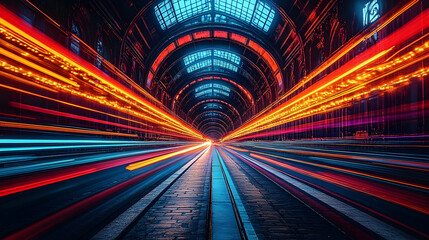 Urban Tunnel Light Trails at Night