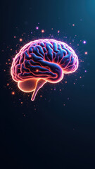 A vibrant illustration of a human brain, representing artificial general intelligence (AGI) with colorful neurons and energy particles radiating from it.