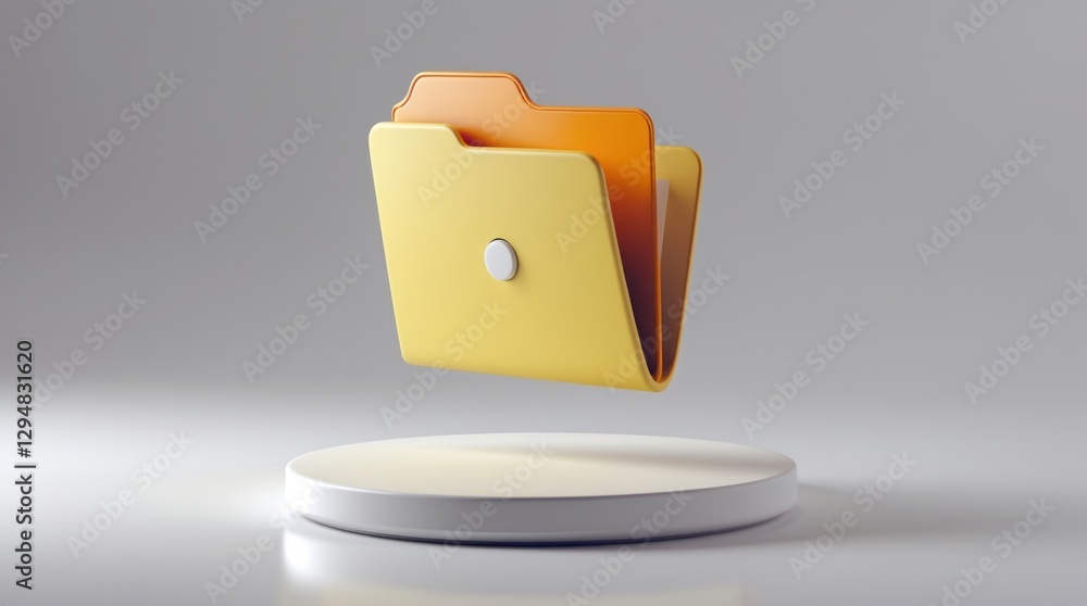 Poster 3d render of yellow file folder icon on white platform
