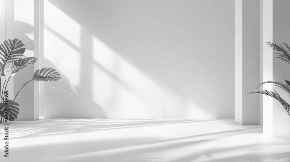 Poster the product presentation features a minimalistic and simple background with foliage shadows and illu
