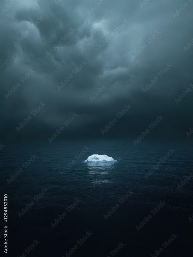 Aufkleber melting iceberg adrift in dark blue waters under a cloudy sky inviting reflection and contemplation.