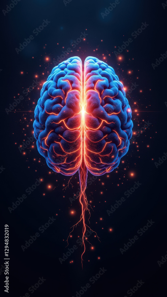 Poster a stunning visual representation of artificial general intelligence with a lightning-filled brain.