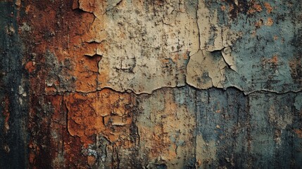 Fototapeta premium Rustic wall with peeling blue and orange paint texture