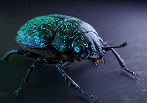 Futuristic Bug with Electronic Circuitry Design Close Up View