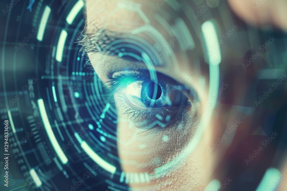 Aufkleber a close-up image of a human eye being scanned by a biometric authentication system, visualize the co