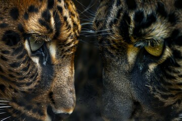 A hawk and an owl lock eyes in a tense standoff, the air thick with anticipation in a misty forest, The tension in the air as a predator and prey lock eyes