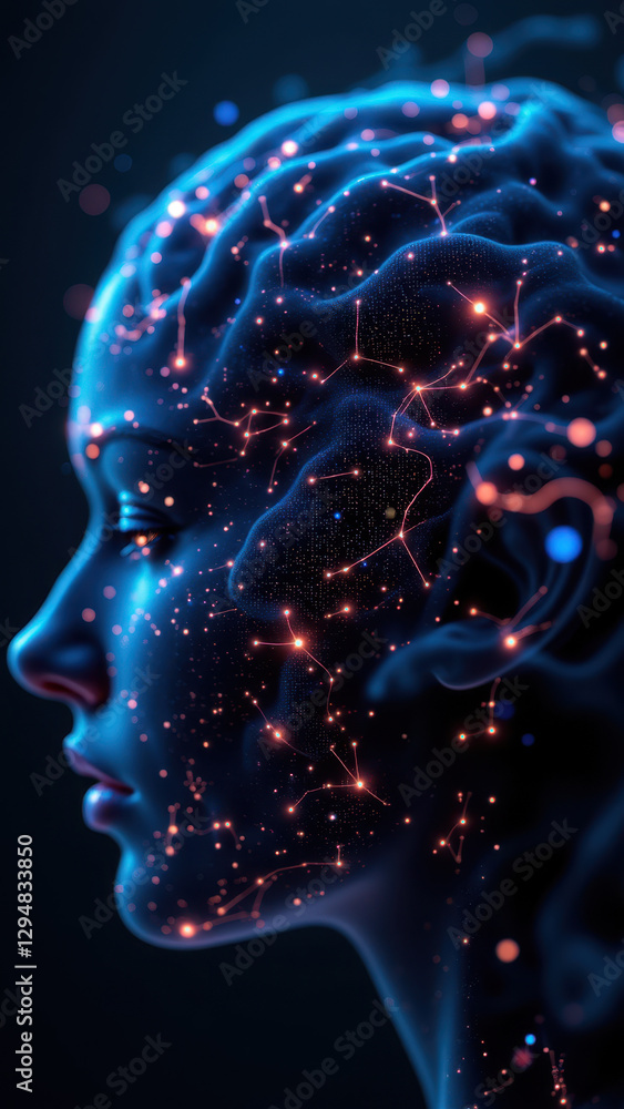 Poster image depicts a human head with an overlay of artificial neural networks or agi, symbolizing the con
