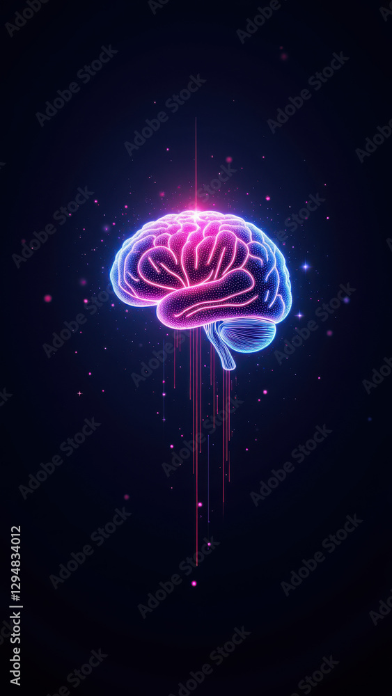 Poster digital brain with colorful neural patterns representing artificial general intelligence, agi.