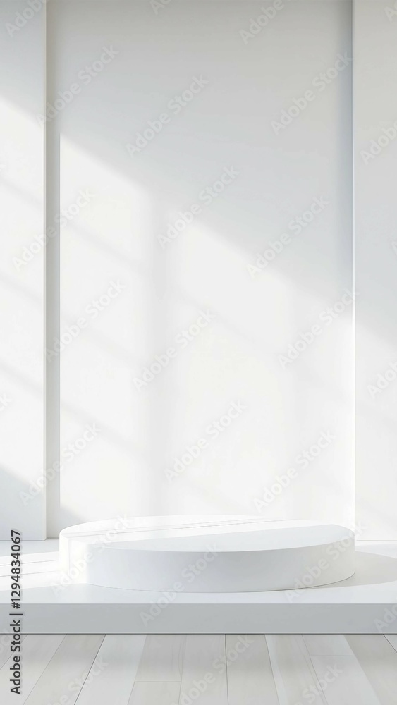 Poster white modern wood podium 3d background with empty product display stage minimal showcase platform bl