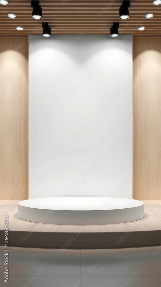 Poster white modern wood podium 3d background with empty product display stage minimal showcase platform bl