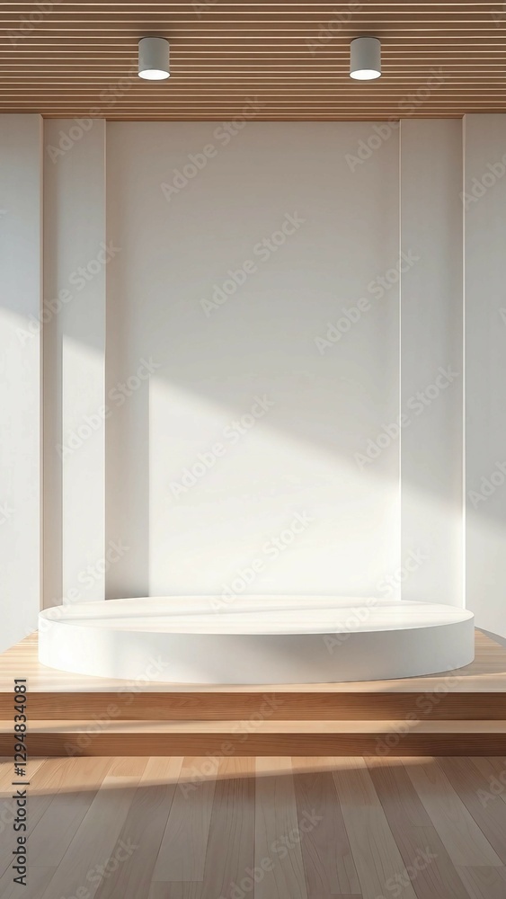 Poster white modern wood podium 3d background with empty product display stage minimal showcase platform bl