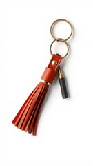 Tassel key ring isolated on white background Fashion leather key chain for decoration Clipping paths