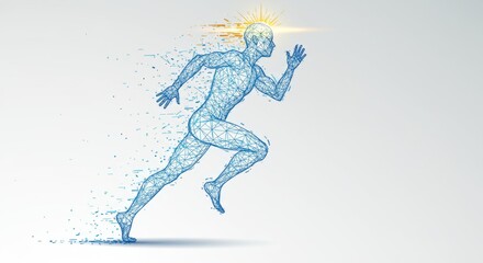 Minimalist Futuristic Artwork of a Runner as a Wireframe Polygon Mesh