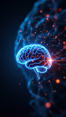 Fototapeta premium This is a 3D rendered illustration of a human brain with an overlay of digital circuitry and particles, representing artificial general intelligence or AGI.