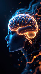 A digital illustration of a human head merged with a futuristic AI interface, symbolizing artificial general intelligence (AGI).