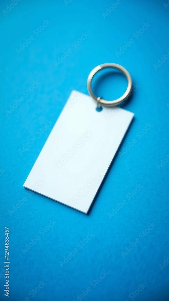 Poster motion of spinning or key ring on blue paper background blank key chain for your design can put text