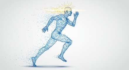 Fototapeta premium Minimalist Futuristic Artwork of a Runner as a Wireframe Polygon Mesh