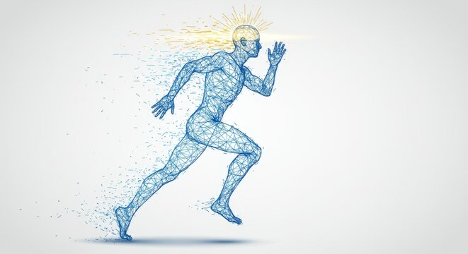 Minimalist Futuristic Artwork of a Runner as a Wireframe Polygon Mesh
