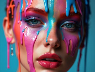 Surreal beauty dripping in vibrant colors: makeup art and creativity