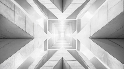 Abstract Grayscale Geometric Tunnel with Bright Light